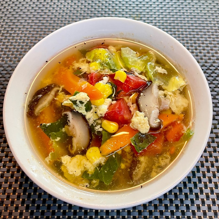 油分ゼロ♡セロリ香る野菜とたまごのスープ